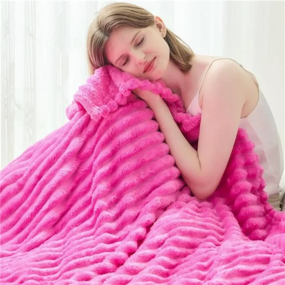 Super Soft Throw Blanket Hot Pink Ribbed Premium Silky Flannel Fleece 50